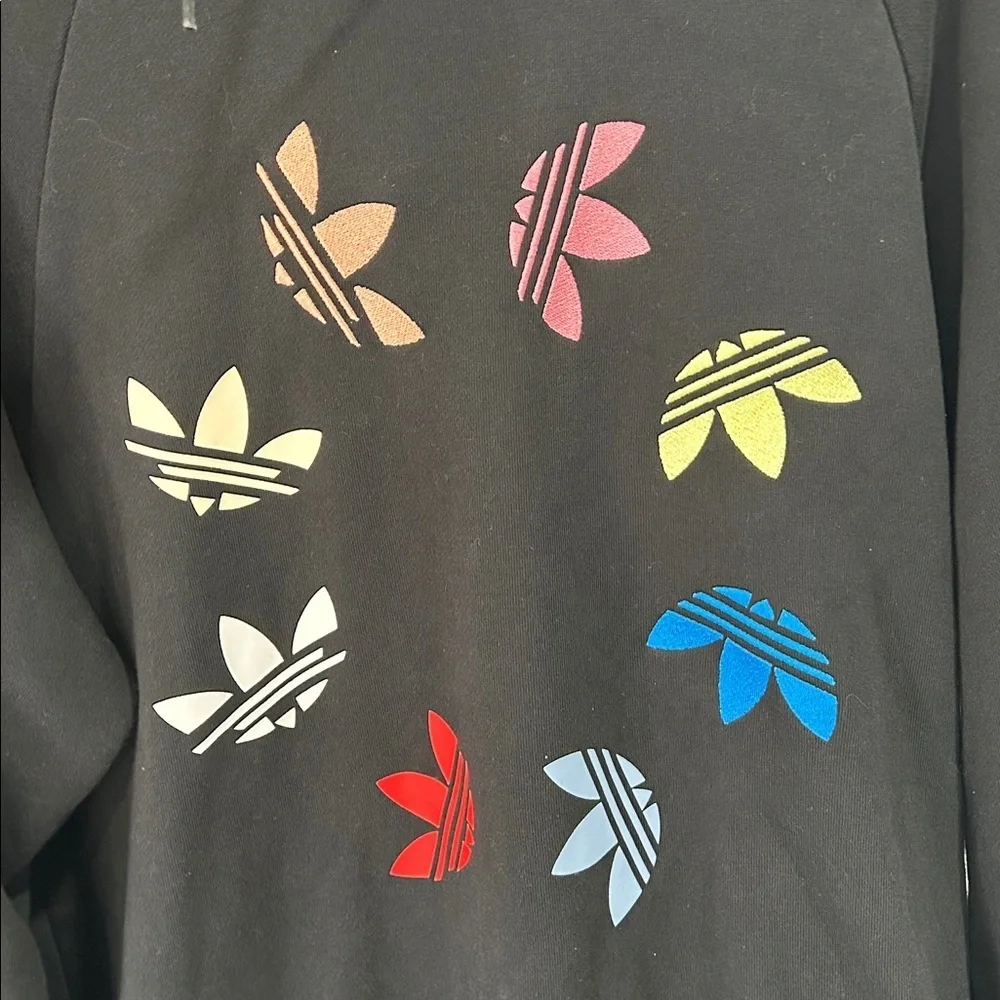 Adidas Adicolor Shattered Trefoil Embroidered Logo Black Hoodie - Large